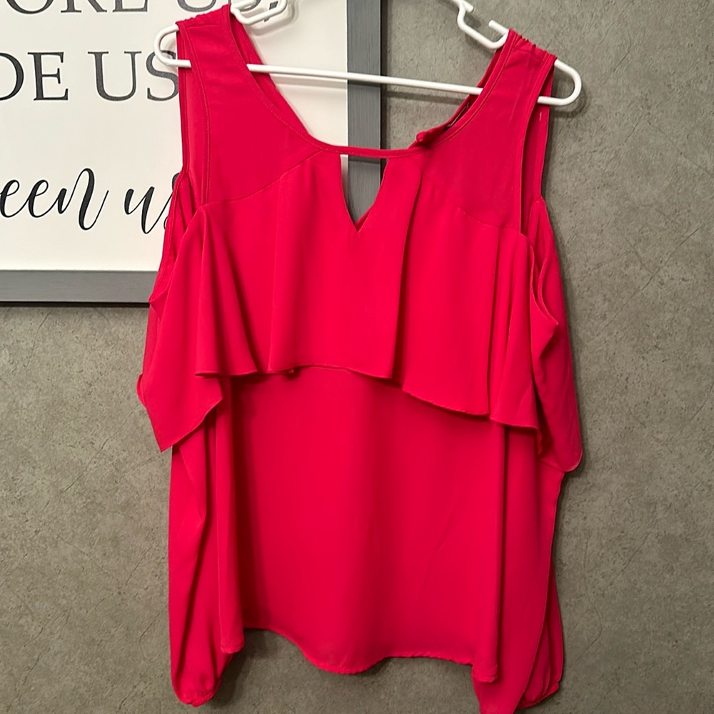 Hot Pink Long Sleeve Open Shoulder Blouse